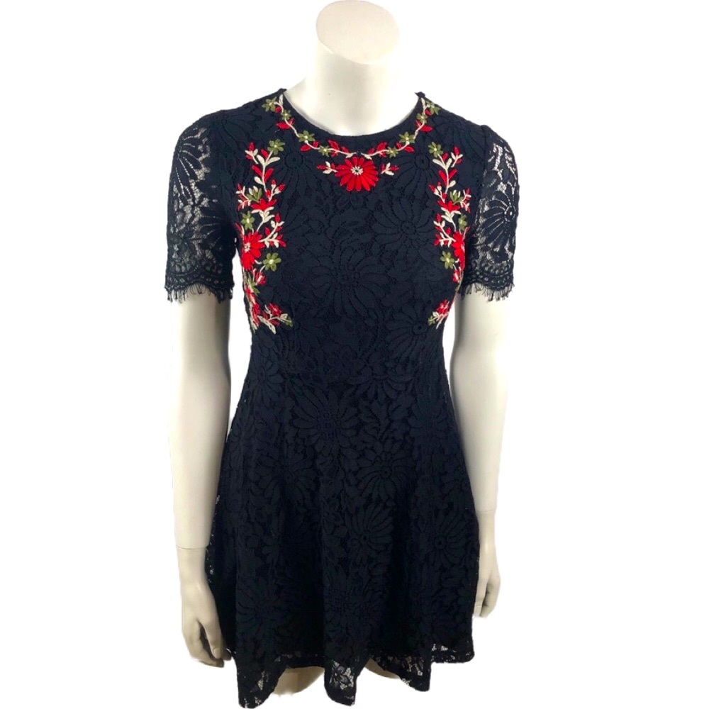 Forever 21 Black Lace Embroidery Mini Dress Size S